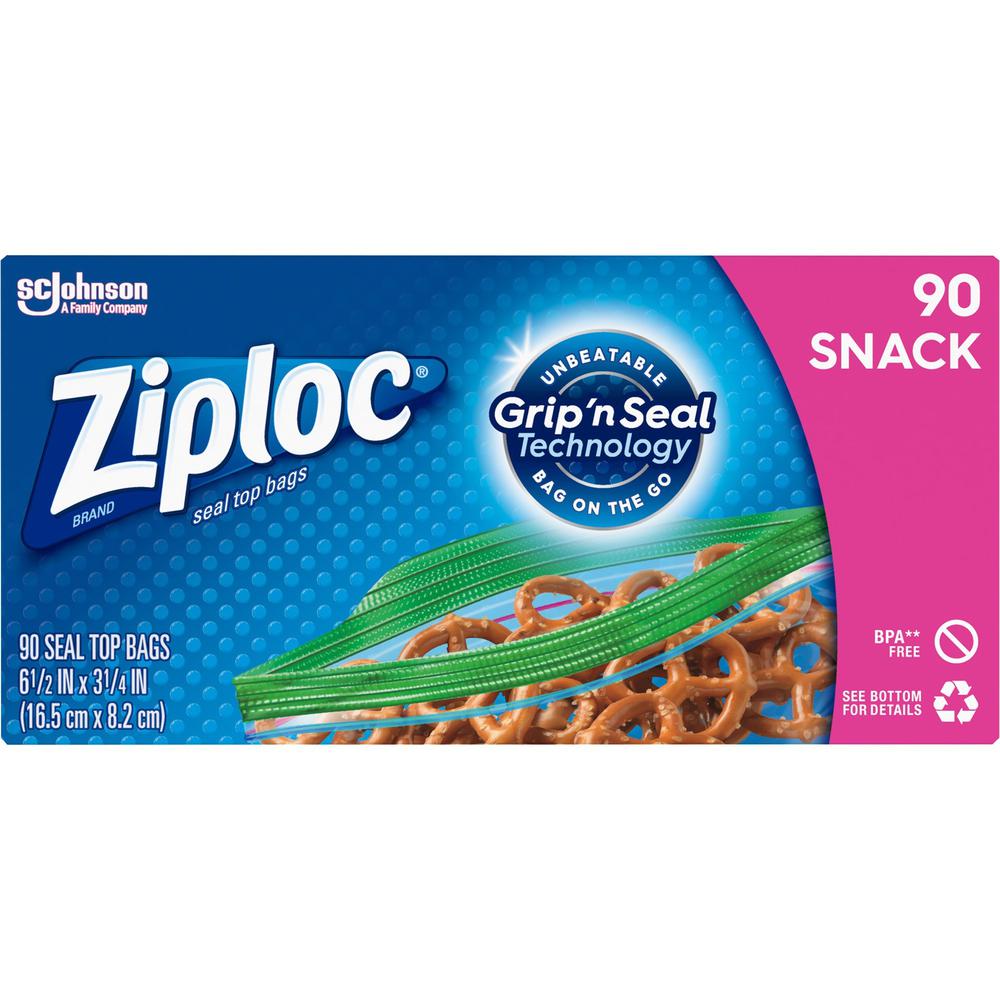 Ziploc&reg; Snack Size Storage Bags - 3.25" Width x 6.50" Length - Clear - Plastic - 90/Box - Snack, Fruit, Vegetables. Picture 1