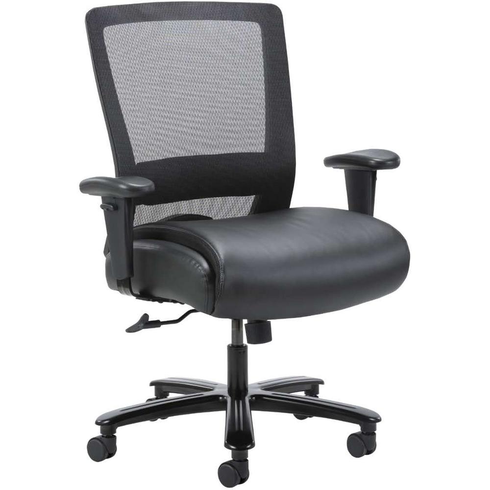 Lorell Heavy-duty Mesh Task Chair - Black Leather, Polyurethane Seat - Black - Armrest - 1 Each. Picture 1