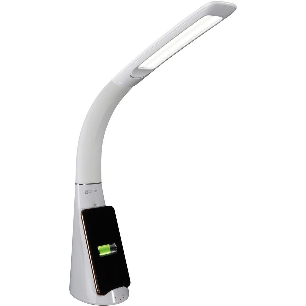 OttLite Purify LED Desk Lamp with Wireless Charging and Sanitizing - 12" Height - 5" Width - LED Bulb - USB Charging, Flexible Neck, Sanitizing, Qi Wireless Charging - Desk Mountable - White - for Fur. The main picture.