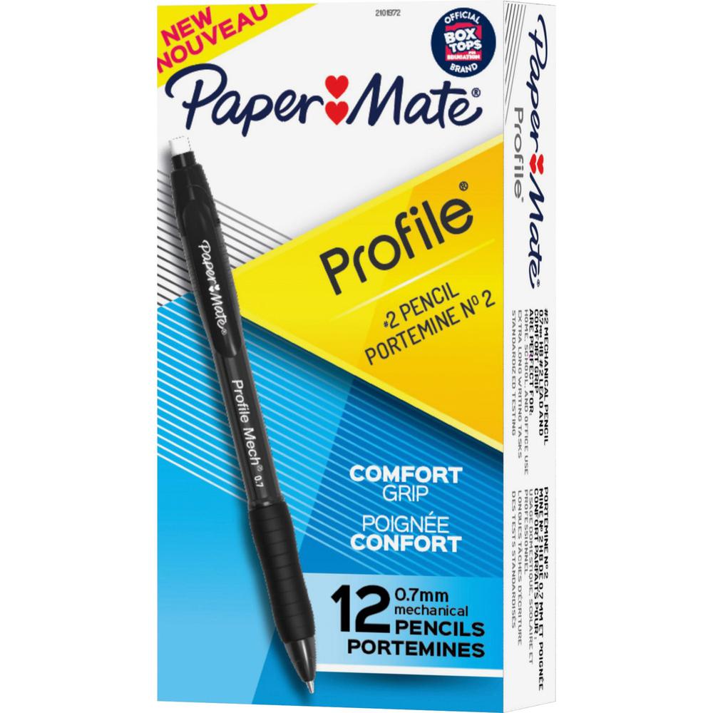 Paper Mate Profile Mechanical Pencils - 0.7 mm Lead Diameter - Refillable - Black Lead - Black Barrel - 1 Dozen. Picture 1
