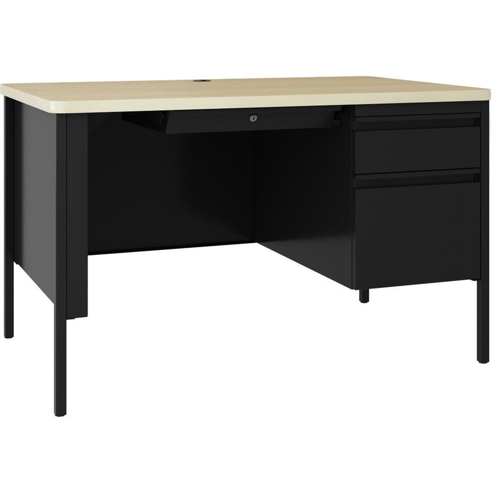 Lorell Fortress Series 48" Right-Pedestal Teachers Desk - 48" x 29.5"30" , 0.8" Modesty Panel - Single Pedestal on Right Side - T-mold Edge - Material: Steel - Finish: Black. Picture 1