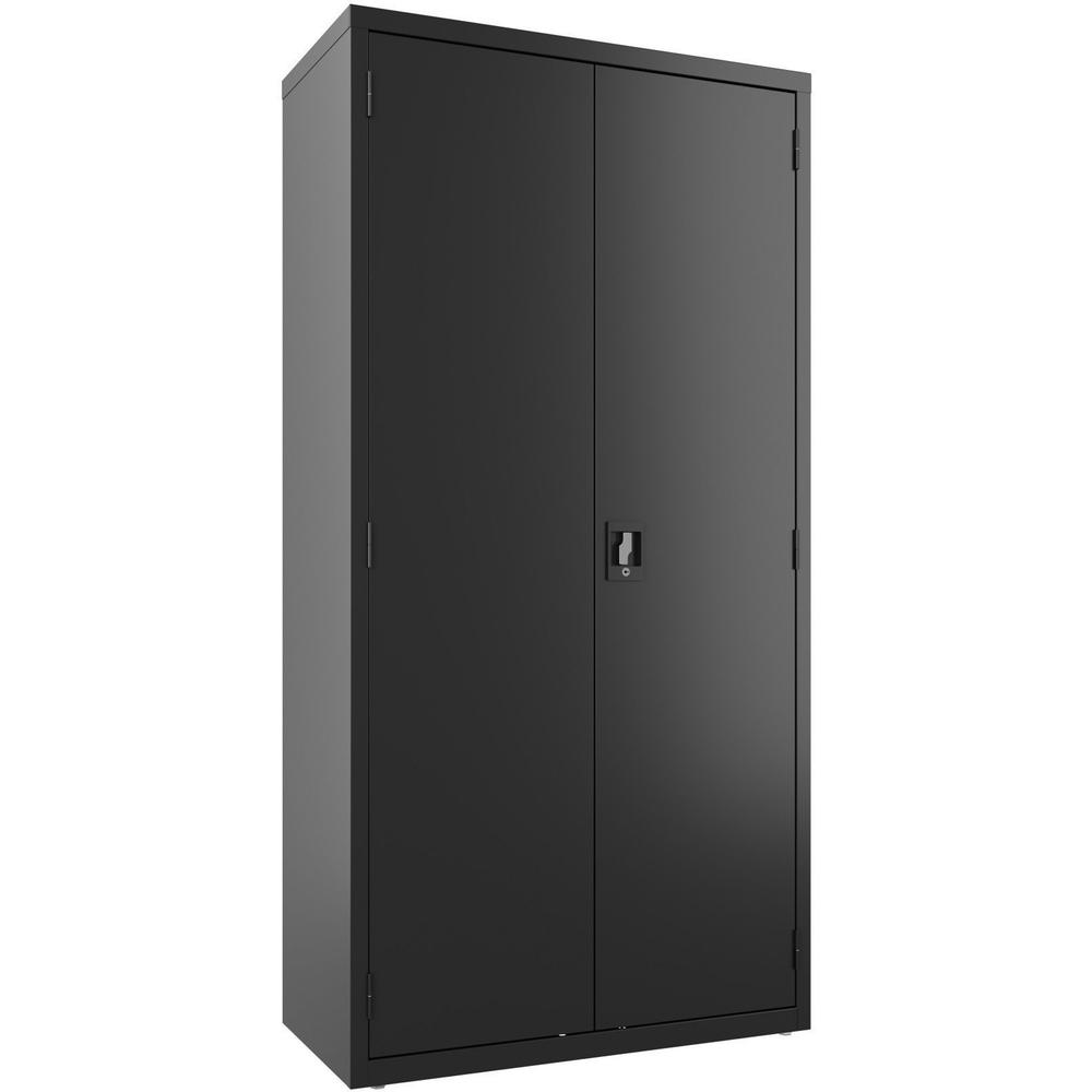 Lorell Wardrobe Storage Cabinet - 36" x 18" x 72" - 2 x Shelf(ves) - Durable, Welded, Recessed Handle, Removable Lock, Locking System, Adjustable Shelf - Black - Steel - Recycled. Picture 1