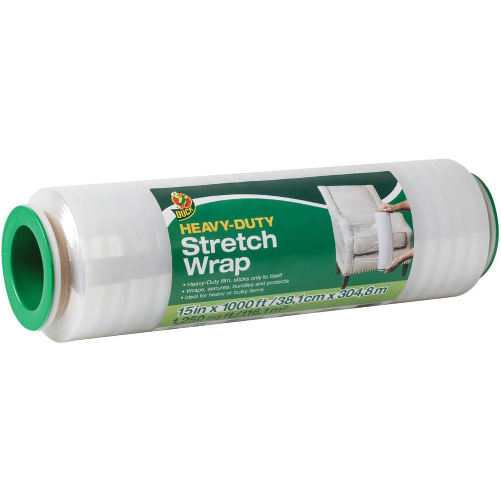 Duck Heavy-duty Stretch Wrap - 15" Width x 1000 ft Length - Heavy Duty, Handle, Self-stick, Residue-free, Non-adhesive - Plastic - Clear - 1Each. Picture 1