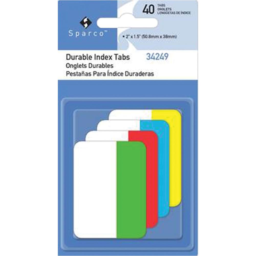 Sparco Durable Index Tabs - Write-on Tab(s) - 0.10" Tab Height x 1" Tab Width - Assorted Tab(s) - 40 / Pack. Picture 1
