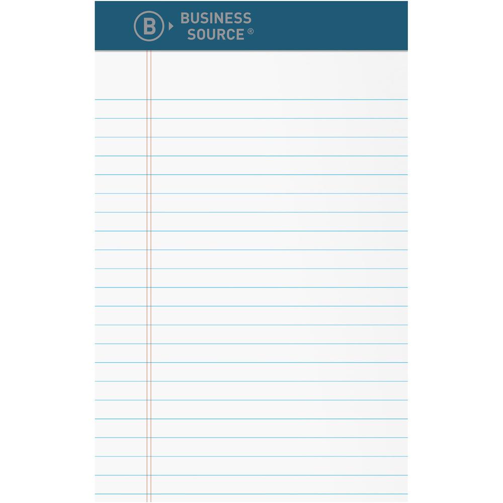 Business Source Premium Writing Pad - 5" x 8" - White Paper - Tear Proof, Sturdy Back, Bleed-free - 1 Dozen. Picture 1