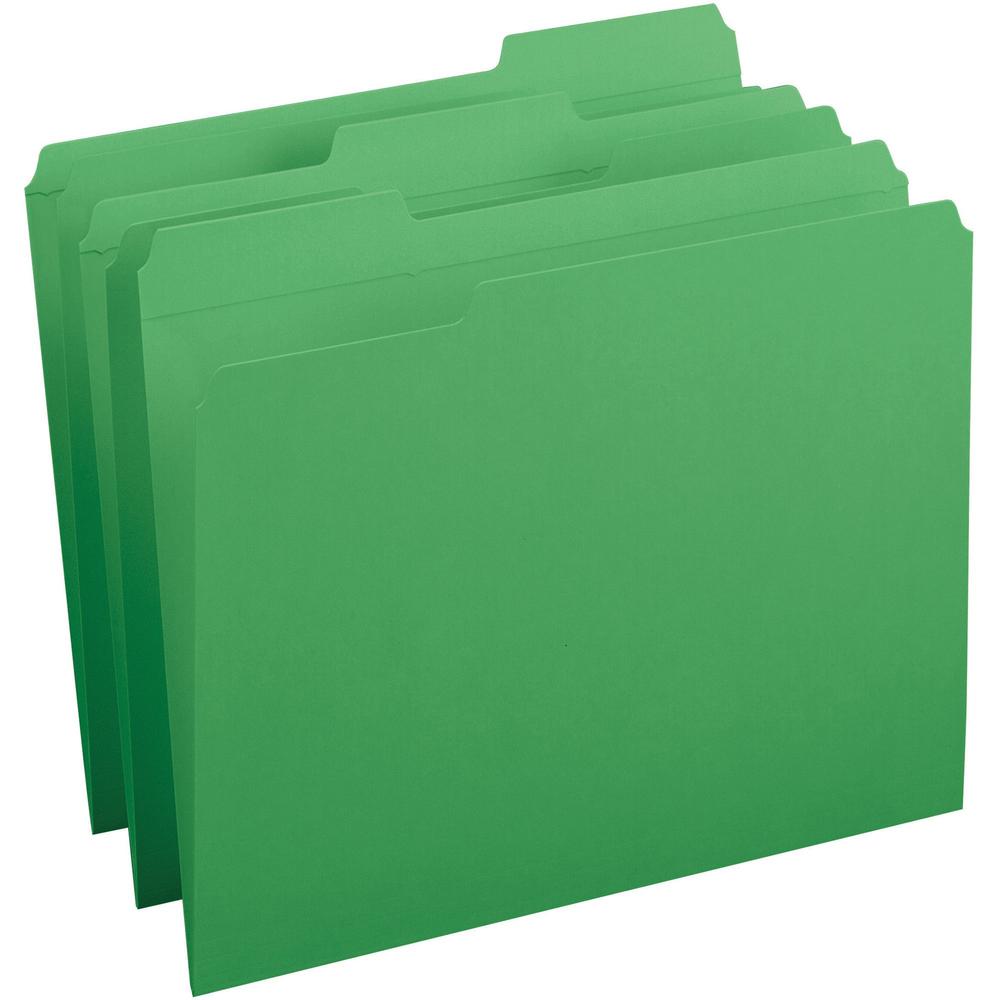 Business Source Reinforced Tab Colored File Folders - Green - 10% Recycled - 100 / Box. Picture 1