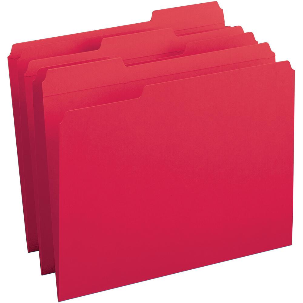 Business Source Reinforced Tab Colored File Folders - Red - 10% Recycled - 100 / Box. Picture 1