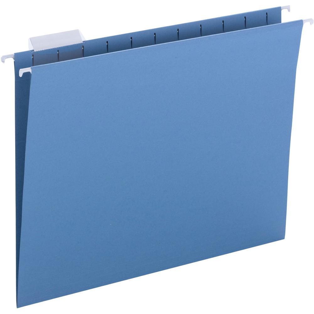 Business Source 1/5 Tab Cut Letter Recycled Hanging Folder - 8 1/2" x 11" - Blue - 10% Recycled - 25 / Box. Picture 1