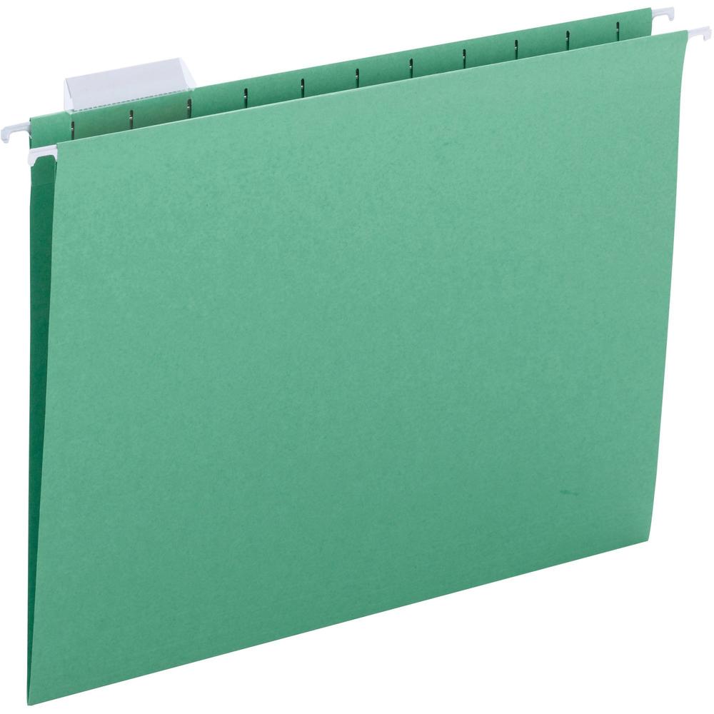 Business Source 1/5 Tab Cut Letter Recycled Hanging Folder - 8 1/2" x 11" - Green - 10% Recycled - 25 / Box. Picture 1