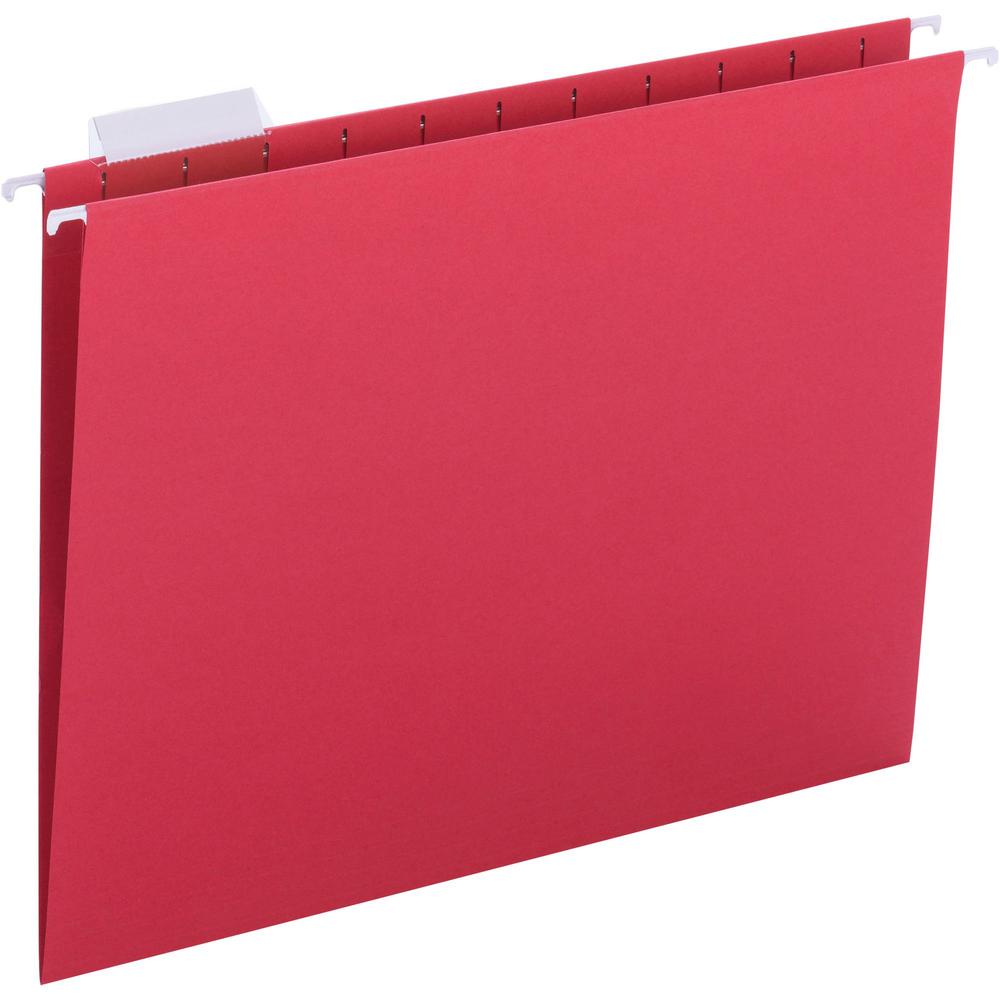Business Source 1/5 Tab Cut Letter Recycled Hanging Folder - 8 1/2" x 11" - Red - 10% Recycled - 25 / Box. Picture 1