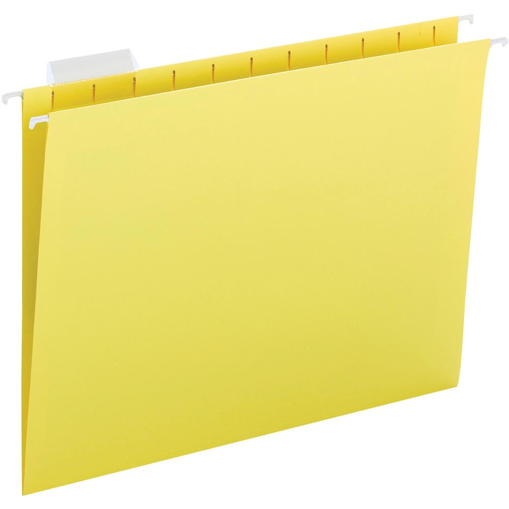 Business Source 1/5 Tab Cut Letter Recycled Hanging Folder - 8 1/2" x 11" - Yellow - 10% Recycled - 25 / Box. Picture 1