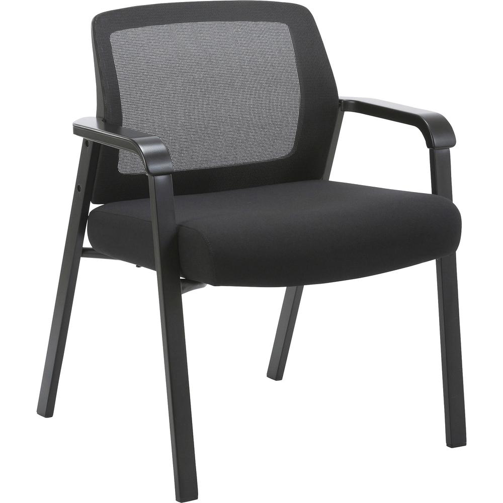 Lorell Big & Tall Mesh Low-Back Guest Chair - Fabric Seat - Mesh Back - Steel Frame - Low Back - Black - 1 Each. Picture 1