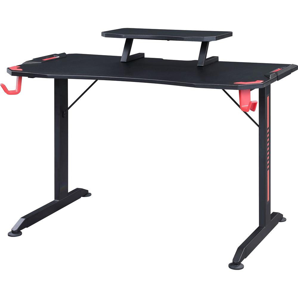 Lorell Gaming Desk - Powder Coated Base - 127 lb Capacity - 36" Height x 48" Width x 26" Depth - Assembly Required - Black - Medium Density Fiberboard (MDF), Polyvinyl Chloride (PVC), Melamine, Carbon. Picture 1