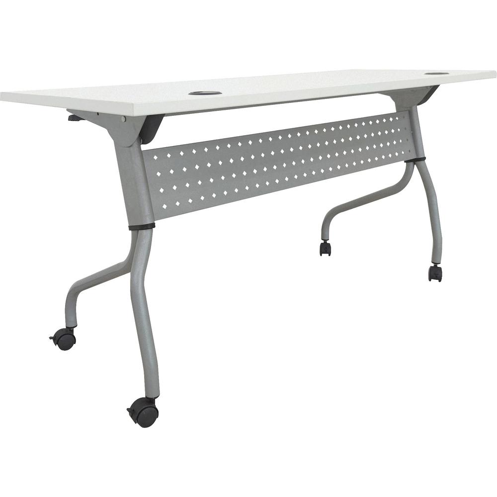 Lorell Flip Top Training Table - White Top - Silver Base - 4 Legs - 23.60" Table Top Length x 60" Table Top Width - 29.50" HeightAssembly Required - Melamine Top Material - 1 Each. Picture 1