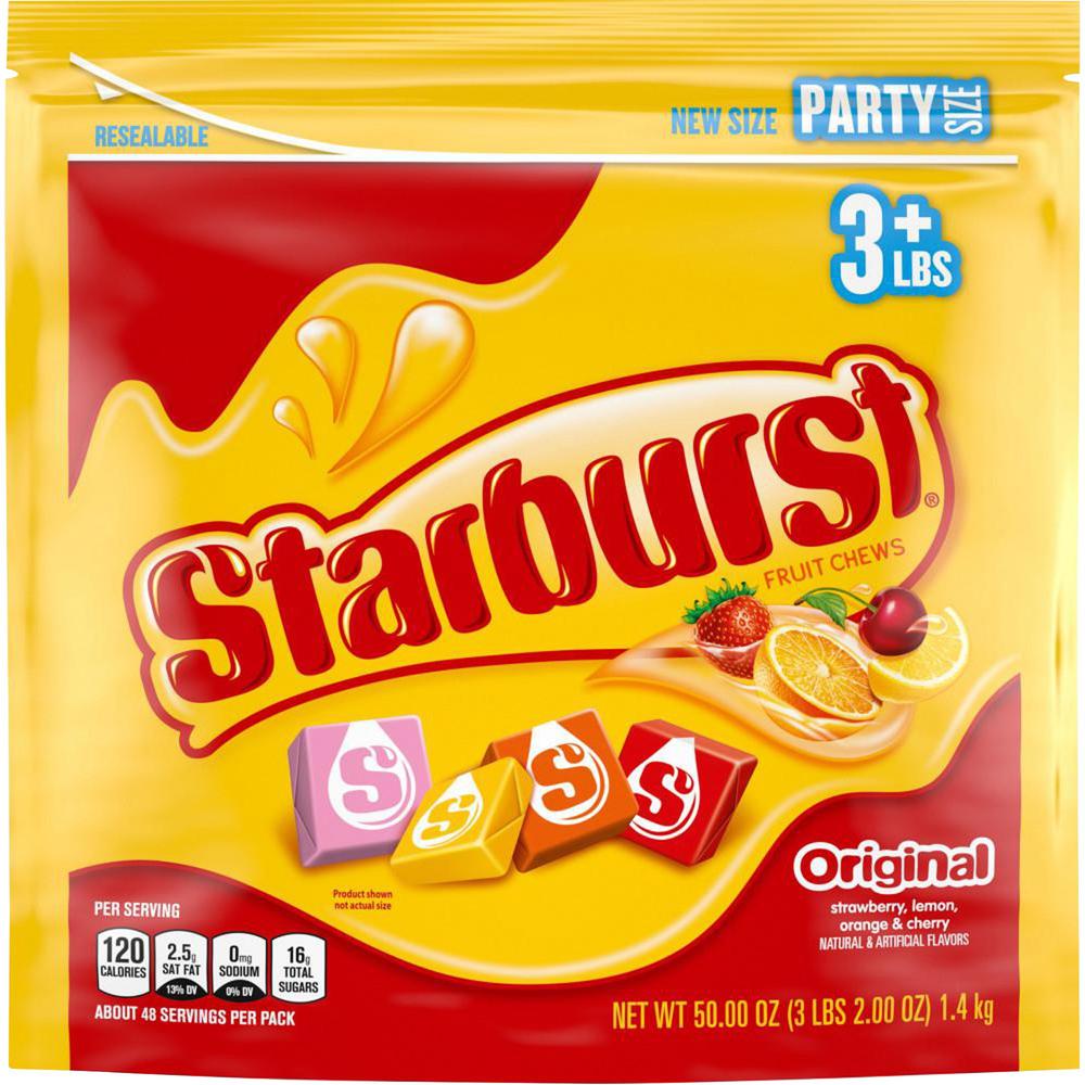 Starburst Fruit Chews Party Size Bag - Strawberry, Lemon, Orange, Cherry - Individually Wrapped, Resealable Zipper - 3.12 lb - 1 Each. The main picture.