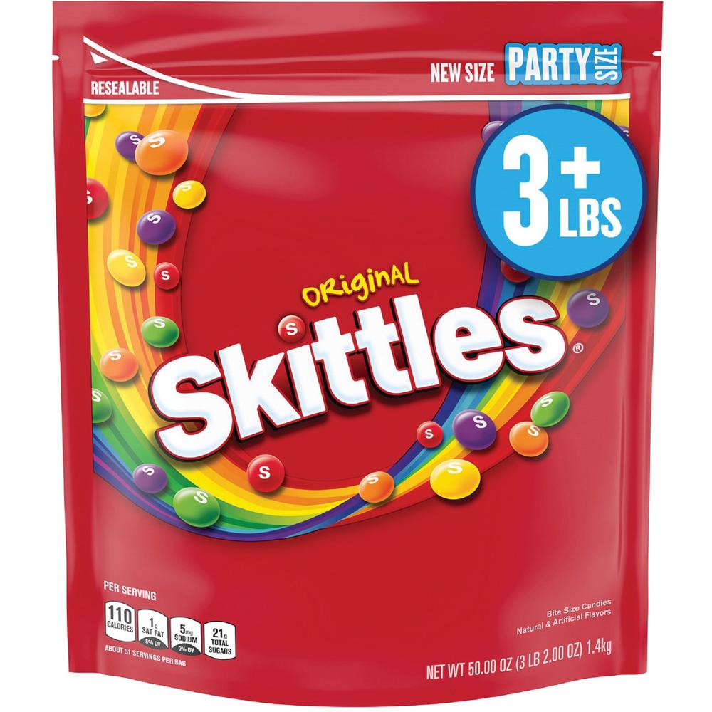 Skittles Original Party Size Bag - Orange, Lemon, Green Apple, Grape, Strawberry - Resealable Container - 3 lb - 1 Each. Picture 1