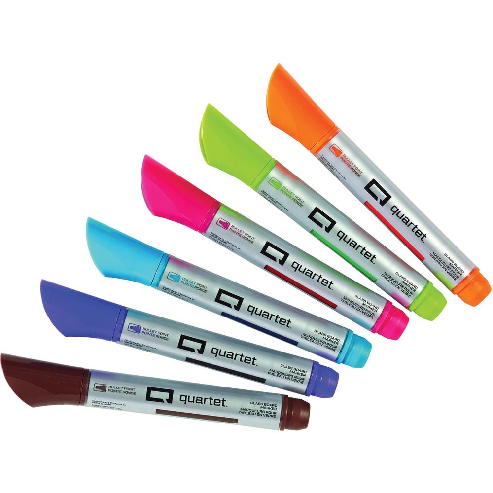 Quartet Premium Glass Board Dry-erase Markers - Bullet Marker Point Style - Pink, Blue, Green, Orange, Purple, Brown Liquid Ink - 6. Picture 1