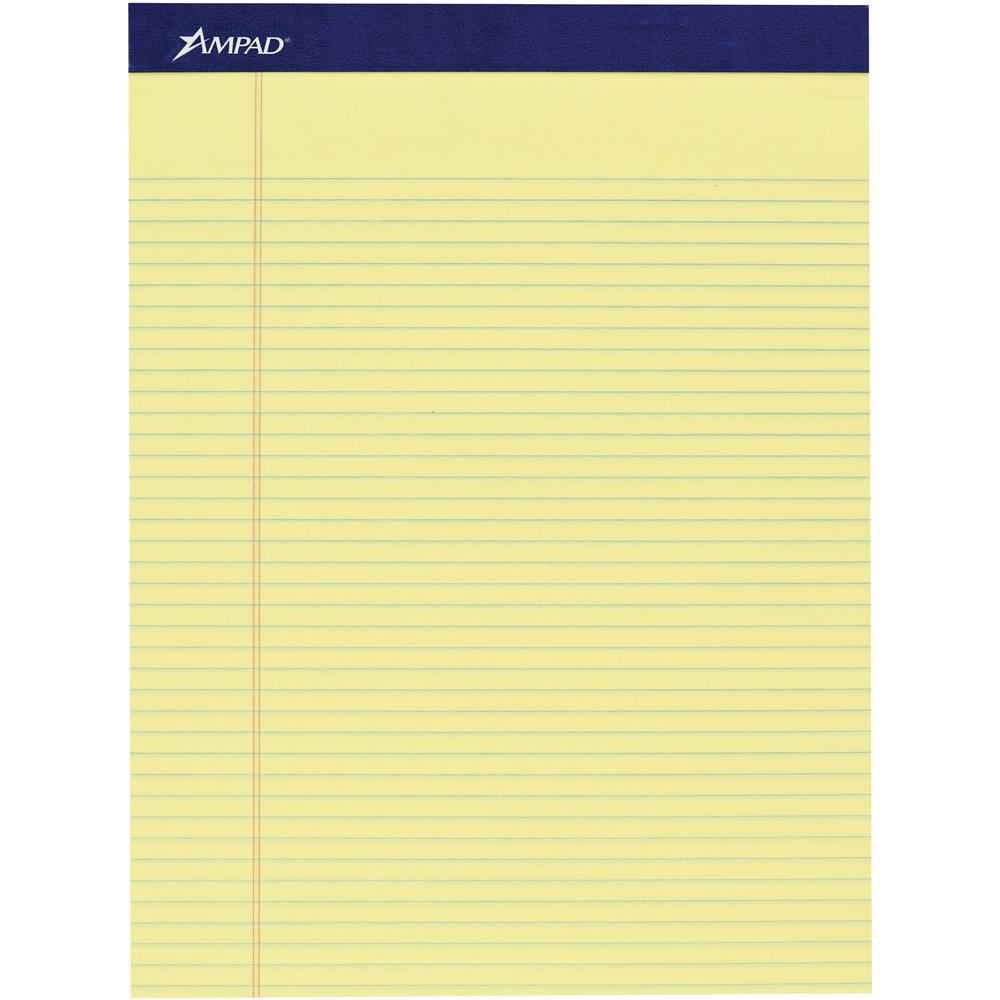 Ampad Legal Ruled Writing Pad - 100 Sheets - Legal Ruled - 1" x 8.5"11.8" - Smooth Surface, Perforated, Sturdy Back - 4 / Pack. The main picture.
