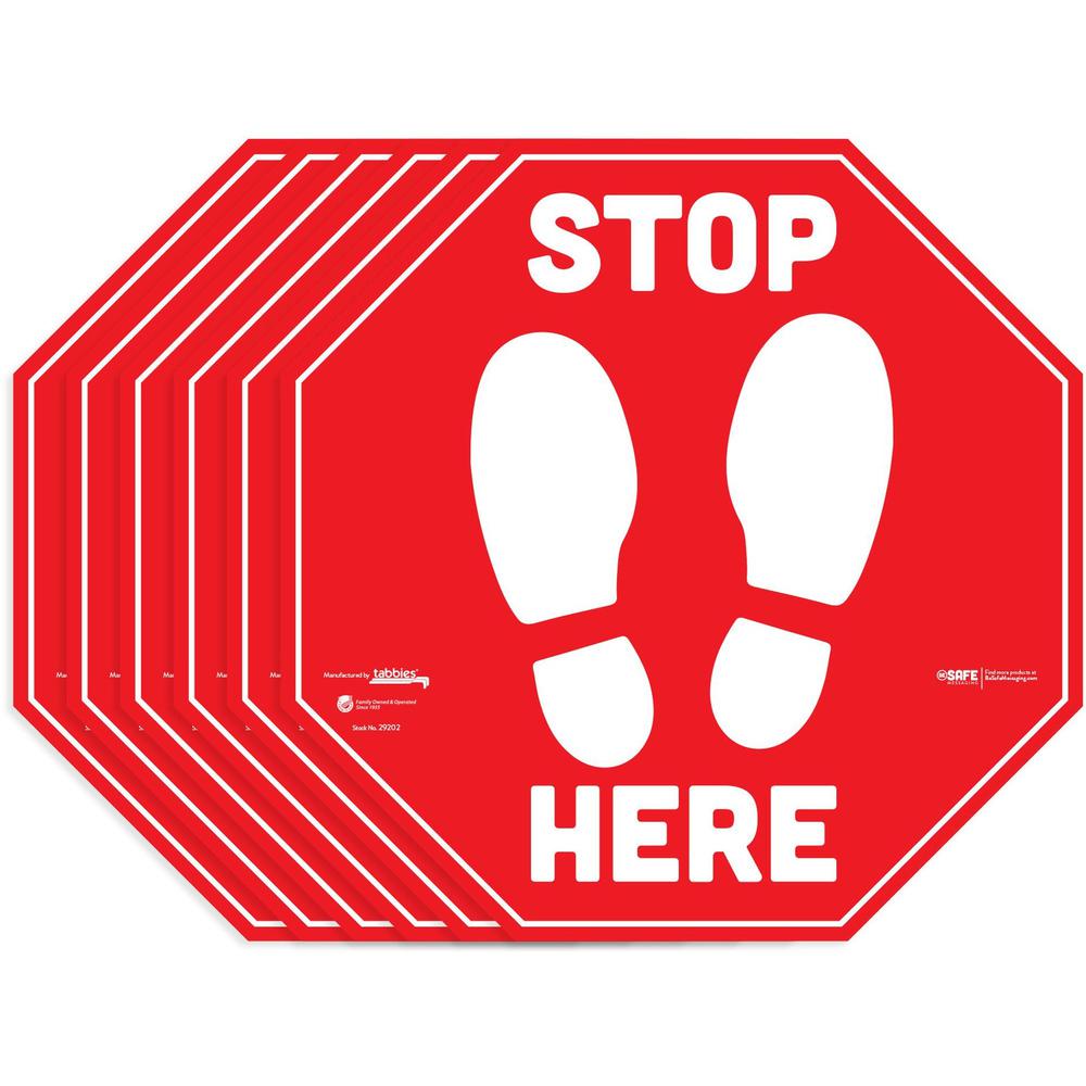Tabbies BeSafe STOP HERE Messaging Carpet Decals - 6 / Pack - STOP HERE Print/Message - 12" Width x 12" Height - Square Shape - Easy Readability, Removable, Pressure Sensitive, Adhesive, Adjustable, N. Picture 1