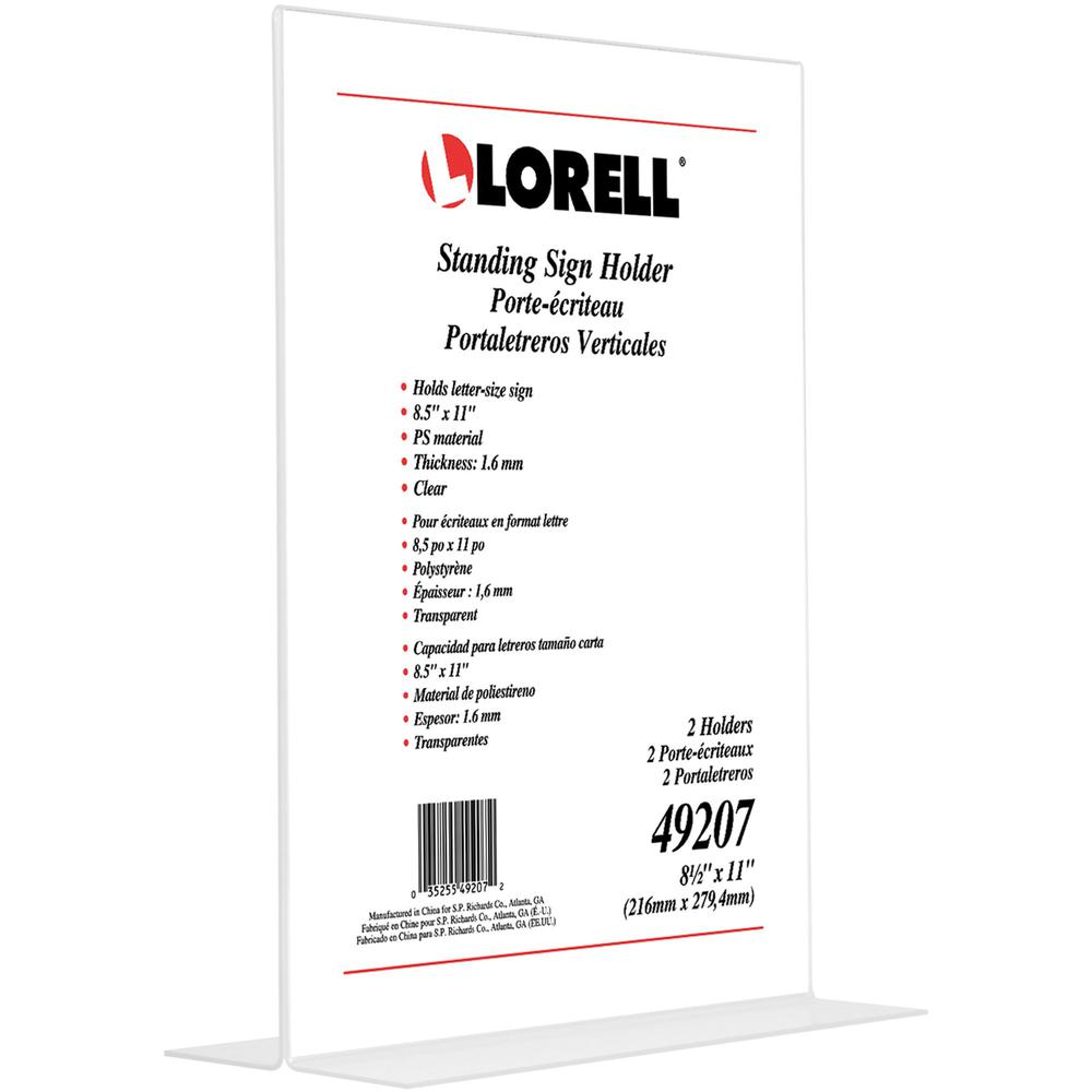 Lorell T-base Standing Sign Holders - Support 8.50" x 11" Media - Acrylic - 2 / Pack - Clear. Picture 1