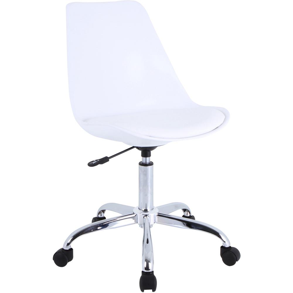 Lorell PVC Shell Task Chair - Plastic, Polyurethane Seat - Chrome Frame - 5-star Base - White - 1 Each. Picture 1