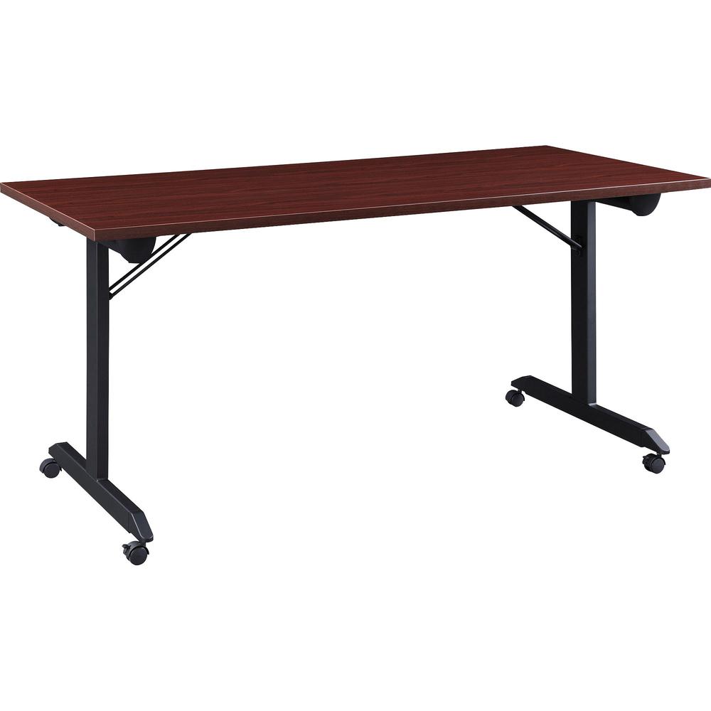 Lorell Mobile Folding Training Table - Rectangle Top - Powder Coated Base - 200 lb Capacity x 63" Table Top Width - 29.50" Height x 63" Width x 24" Depth - Assembly Required - Mahogany - Laminate Top . Picture 1
