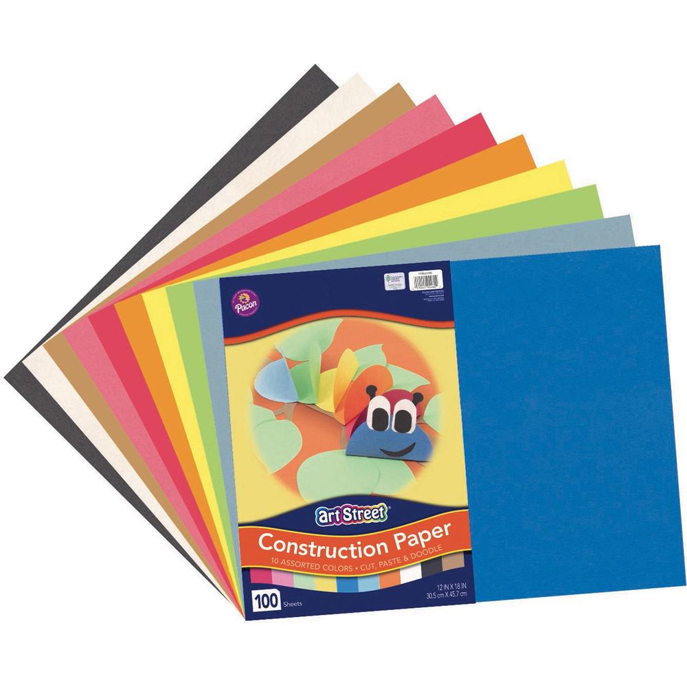 Art Street Lightweight Construction Paper - Art Project, Craft Project, Fun and Learning, Cutting, Pasting - 12"Width x 18"Length - 100 / Pack - Assorted. Picture 1