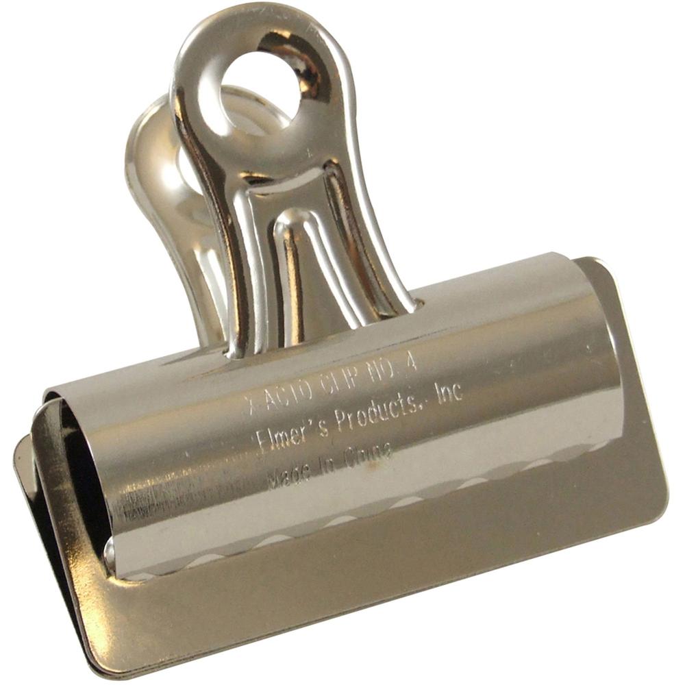 Elmer's Grip Bulldog Clips - No. 4 - 3" Width - 1" Size Capacity - for Home, Office - Strong, Durable, Lightweight, Heavy Duty - 12 / Box - Silver - Nickel Plated Steel. The main picture.