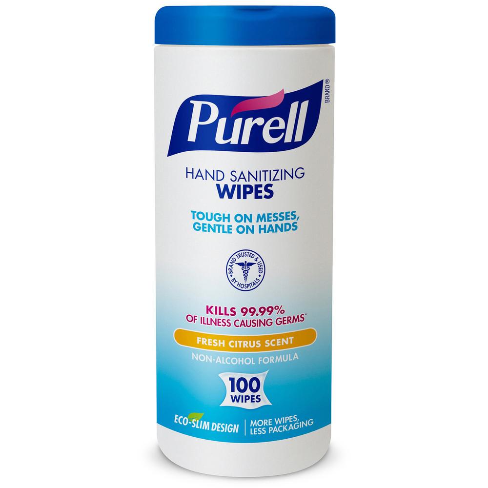 PURELL&reg; Sanitizing Wipes - Fresh Citrus - White - 100 Per Canister - 1 Each. Picture 1