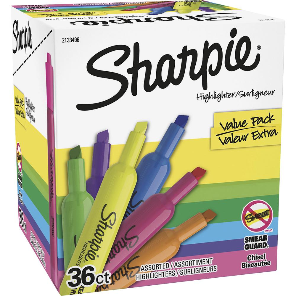 Sharpie Tank Highlighters - Chisel Marker Point Style - Multicolor - 36 / Box. Picture 1