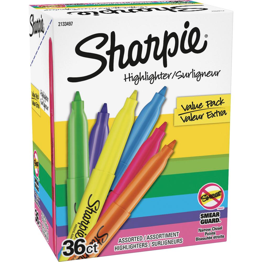 Sharpie 36-Count Pocket Highlighters - Narrow Marker Point Style - Assorted - 36 / Box. Picture 1