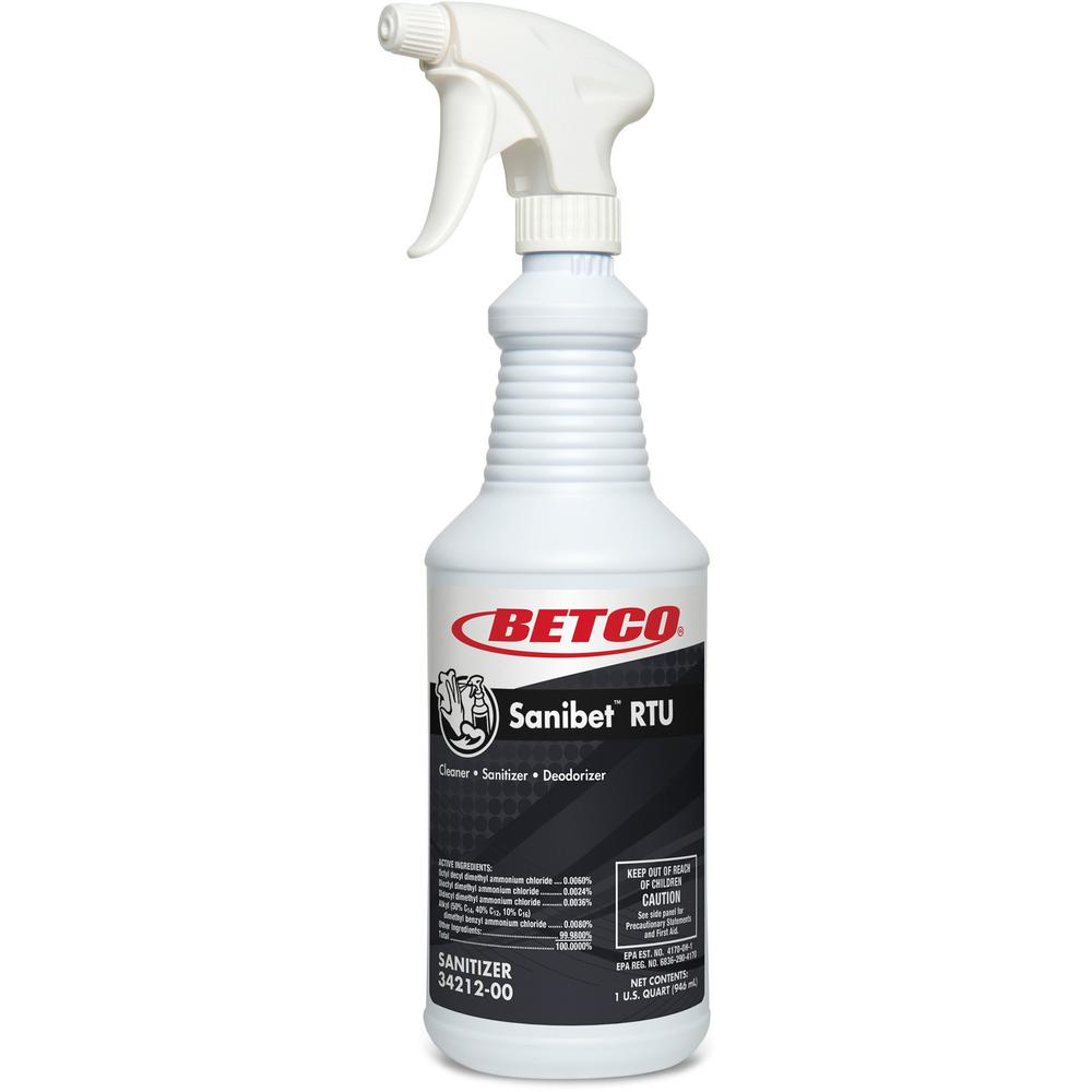Betco Sanibet RTU Cleaner - Ready-To-Use Spray - 32 fl oz (1 quart) - 1 Each - Yellow. The main picture.