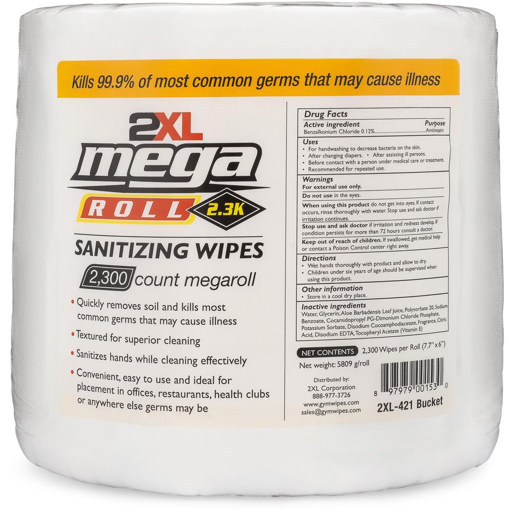 2XL Mega Roll Sanitizing Wipes - White - Non-toxic, Non-irritating, Alcohol-free, Phenol-free, Bleach-free, Ammonia-free, Recyclable - For Hand, Skin, Multi Surface, Office, Restaurant, Hotel, Health. Picture 1