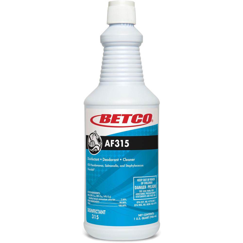 Betco AF315 Disinfectant Cleaner - Concentrate - 32 fl oz (1 quart) - Citrus Floral Scent - 1 Each - Deodorant, Detergent Resistant, pH Neutral, Long Lasting, Deodorize - Turquoise. Picture 1