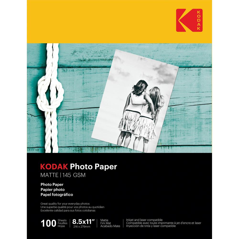 Kodak Matte Photo Paper - Letter - 8 1/2" x 11" - Matte - 100 / Pack - Smear Proof, Smudge Proof - White. Picture 1