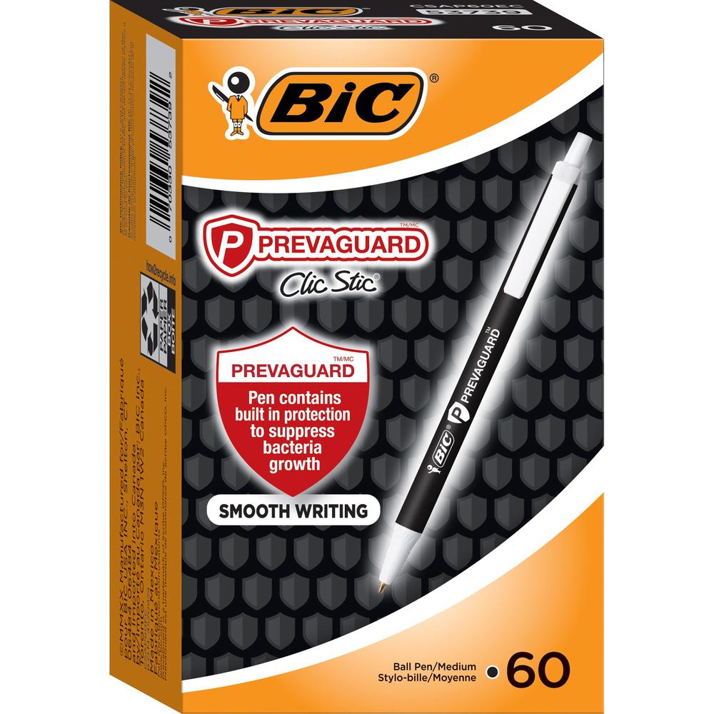 BIC PrevaGuard Clic Stic Antimicrobial Pens - Medium Pen Point - 1 mm Pen Point Size - Retractable - Black - 60 / Box. Picture 1