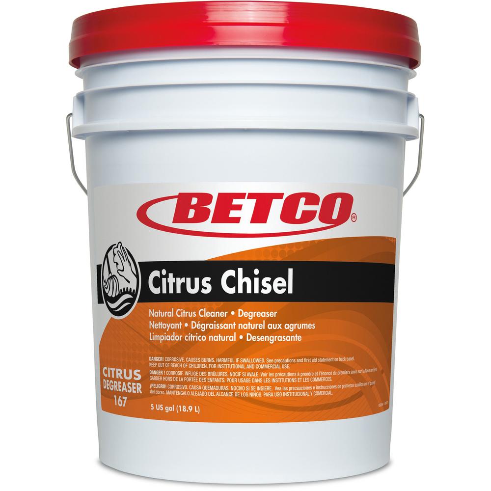 Betco Citrus Chisel Cleaner/Degreaser - Concentrate Liquid - 640 fl oz (20 quart) - Citrus Scent - 1 Each - Orange. Picture 1