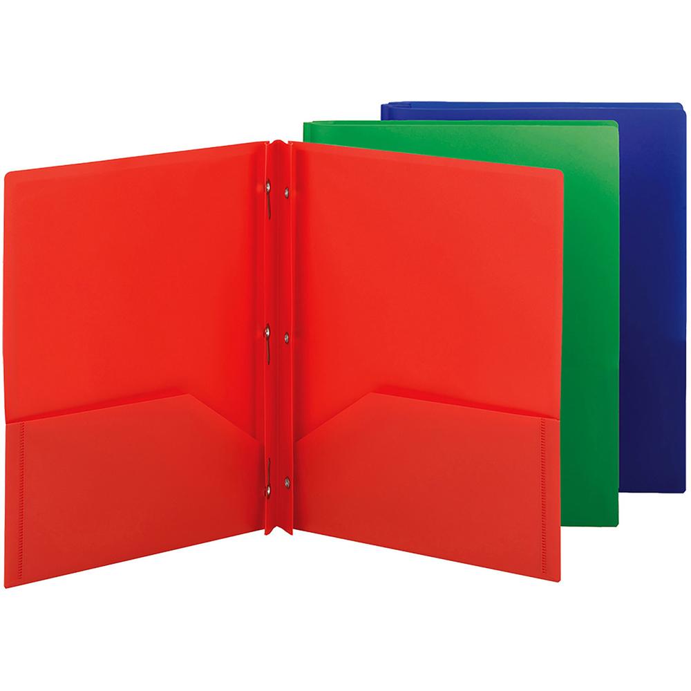Smead Letter Fastener Folder - 8 1/2" x 11" - 180 Sheet Capacity - 2 x Double Tang Fastener(s) - 2 Inside Back Pocket(s) - Polypropylene - Red, Green, Blue - 72 / Carton. The main picture.