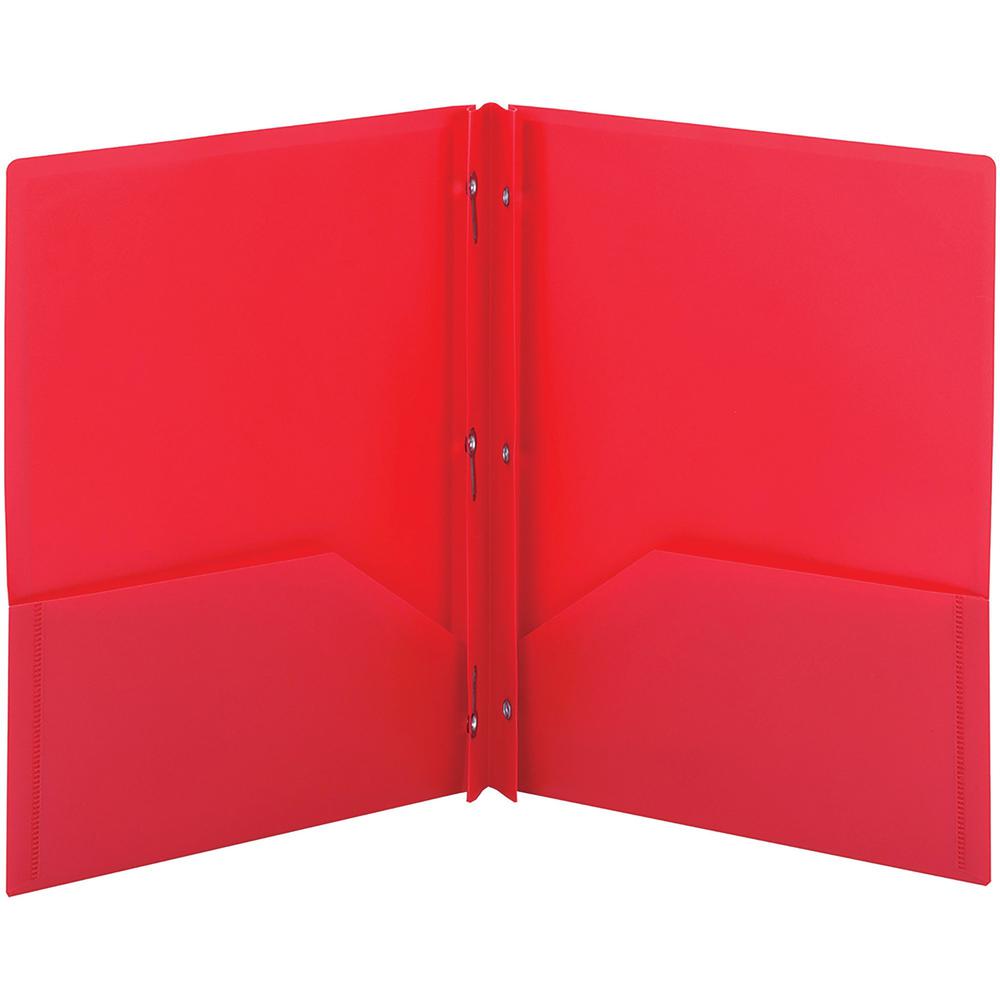 Smead Letter Fastener Folder - 8 1/2" x 11" - 180 Sheet Capacity - 2 x Double Tang Fastener(s) - 2 Inside Back Pocket(s) - Polypropylene - Red - 72 / Carton. Picture 1