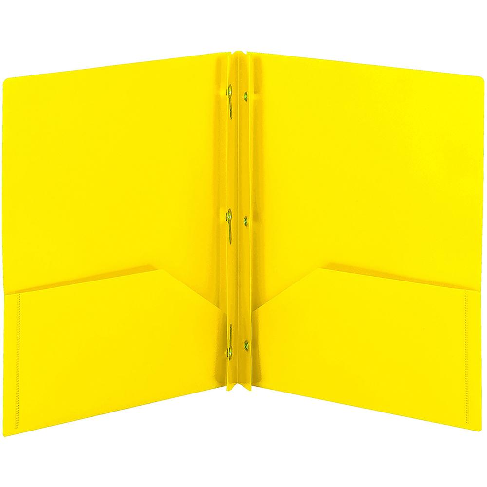 Smead Letter Fastener Folder - 8 1/2" x 11" - 180 Sheet Capacity - 2 x Double Tang Fastener(s) - 2 Inside Back Pocket(s) - Polypropylene - Yellow - 72 / Carton. Picture 1