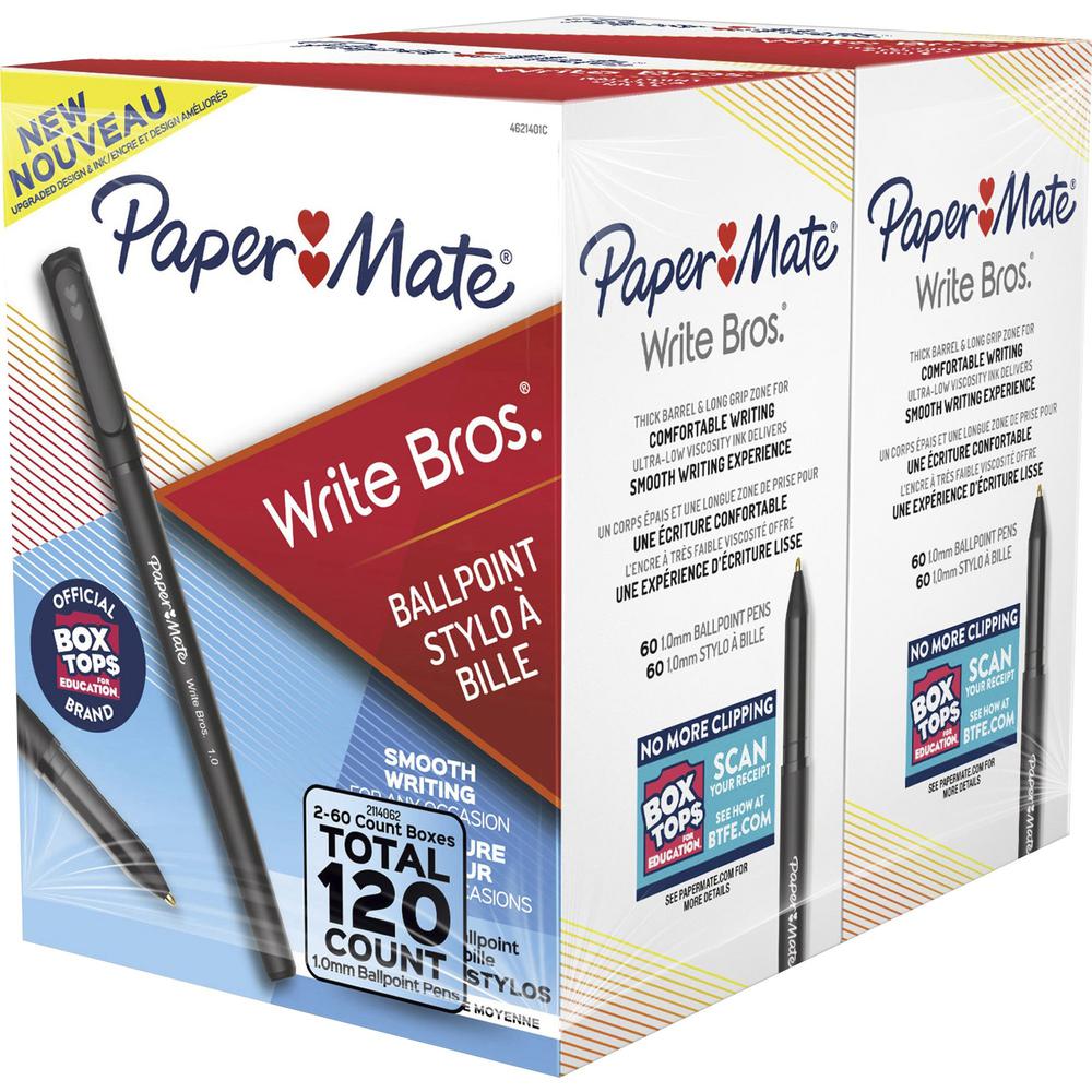 Paper Mate Ballpoint Stick Pens - Medium Pen Point - 1 mm Pen Point Size - Conical Pen Point Style - Black - Black Barrel - 120 / Box. Picture 1