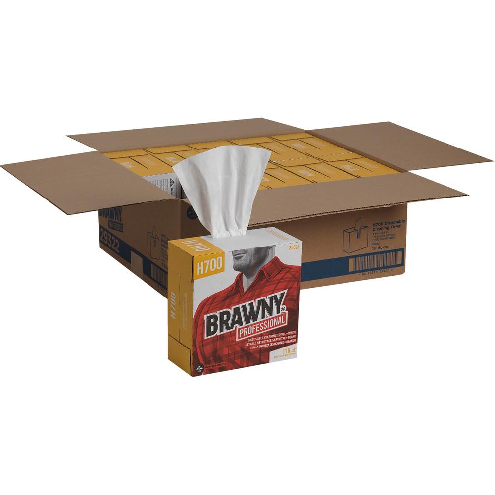 Brawny&reg; Professional H700 Disposable Cleaning Towels - Interfolded - 9" x 12.40" - 1760 Sheets - White - 176 Per Box - 10 / Carton. Picture 1