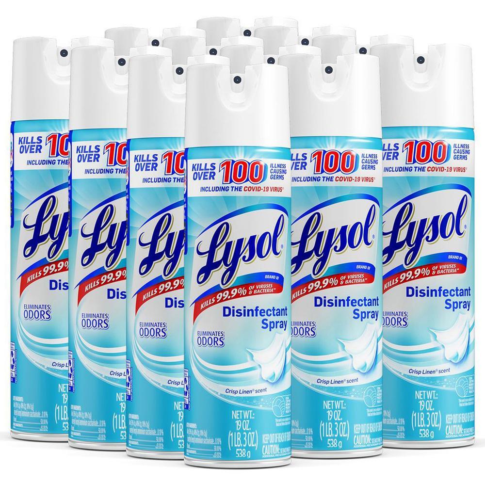 Lysol Crisp Linen Disinfectant Spray - 19 fl oz (0.6 quart) - Crisp Linen Scent - 12 / Carton - Easy to Use - Clear. Picture 1