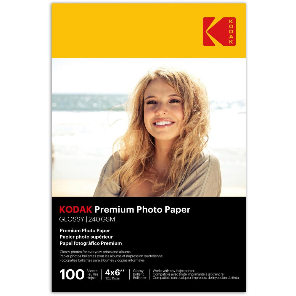 Kodak Inkjet Photo Paper - 4" x 6" - Glossy - 100 / Pack - White. Picture 1