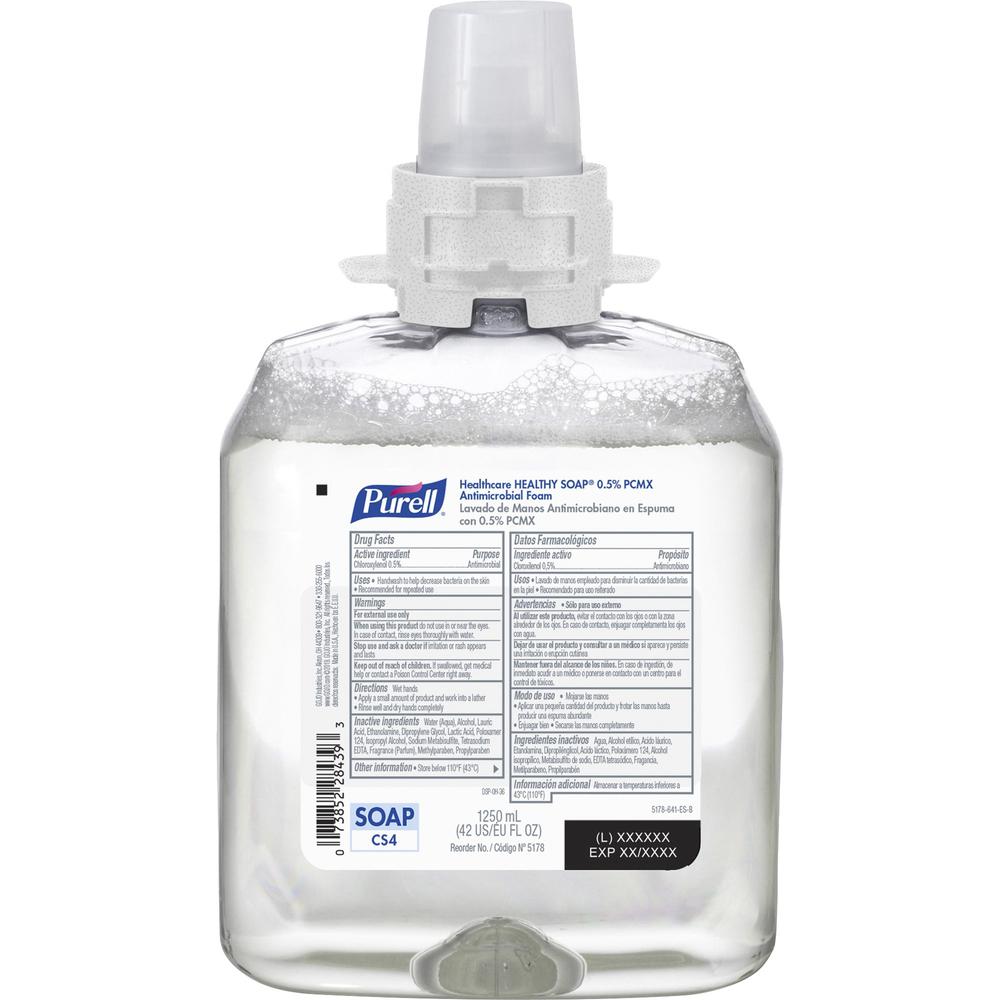 PURELL&reg; CS4 HEALTHY SOAP&trade; 0.5% PCMX Antimirobial Foam Refill - Floral ScentFor - 42.3 fl oz (1250 mL) - Bacteria Remover, Kill Germs - Hand, Healthcare - Antibacterial - Triclosan-free, Dye-. Picture 1