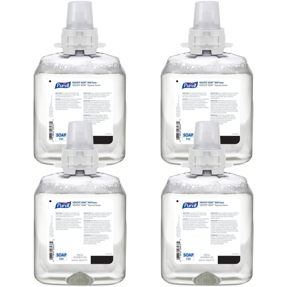 PURELL&reg; CS4 HEALTHY SOAP Mild Foam Refill - 42.3 fl oz (1250 mL) - Dirt Remover, Kill Germs - Hand - Moisturizing - Dye-free, Fragrance-free - 4 / Carton. Picture 1