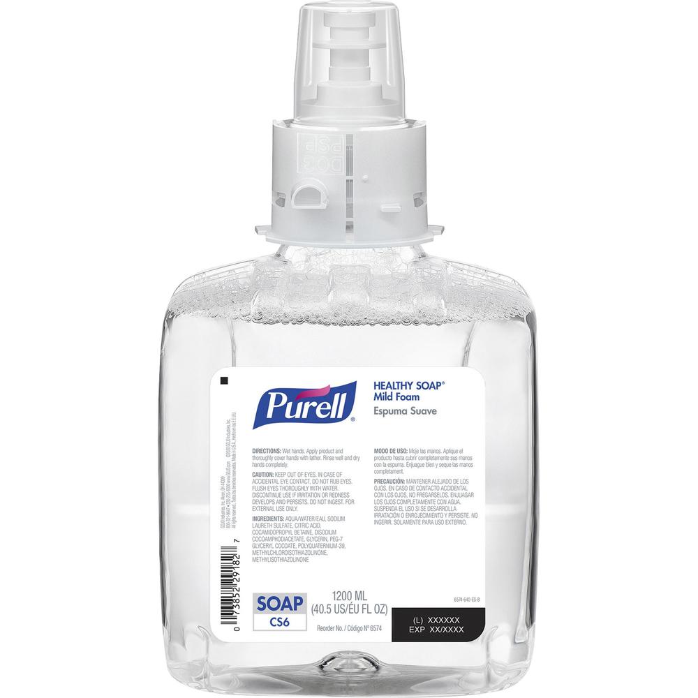 PURELL&reg; CS6 Refill Healthy Soap Mild Foam - Fresh Fruit ScentFor - 40.6 fl oz (1200 mL) - Dirt Remover, Kill Germs - Hand, Skin - Moisturizing - Fragrance-free, Dye-free, Bio-based - 2 / Carton. Picture 1