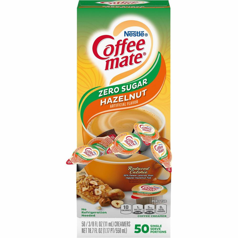 Coffee mate Sugar Free Hazelnut Flavored Creamer Singles - Hazelnut Flavor - 0.38 fl oz (11 mL) - 50/Box. Picture 1