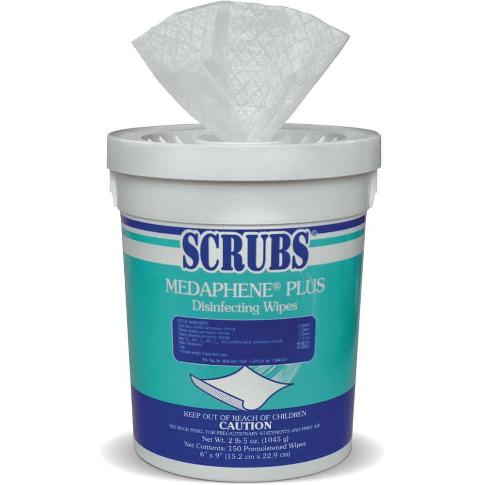 SCRUBS Medaphene Plus Disinfecting Wipes - Citrus Scent - 6" Width x 9" Length - 150 / Canister - Green. Picture 1