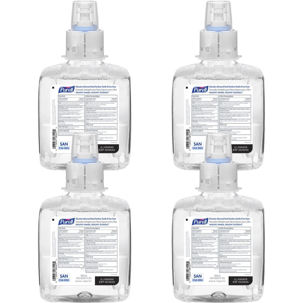 PURELL&reg; Hand Sanitizer Foam Refill - 40.6 fl oz (1200 mL) - Kill Germs - School, Hand - Dye-free, Fragrance-free, Hygienic - 4 / Carton. Picture 1